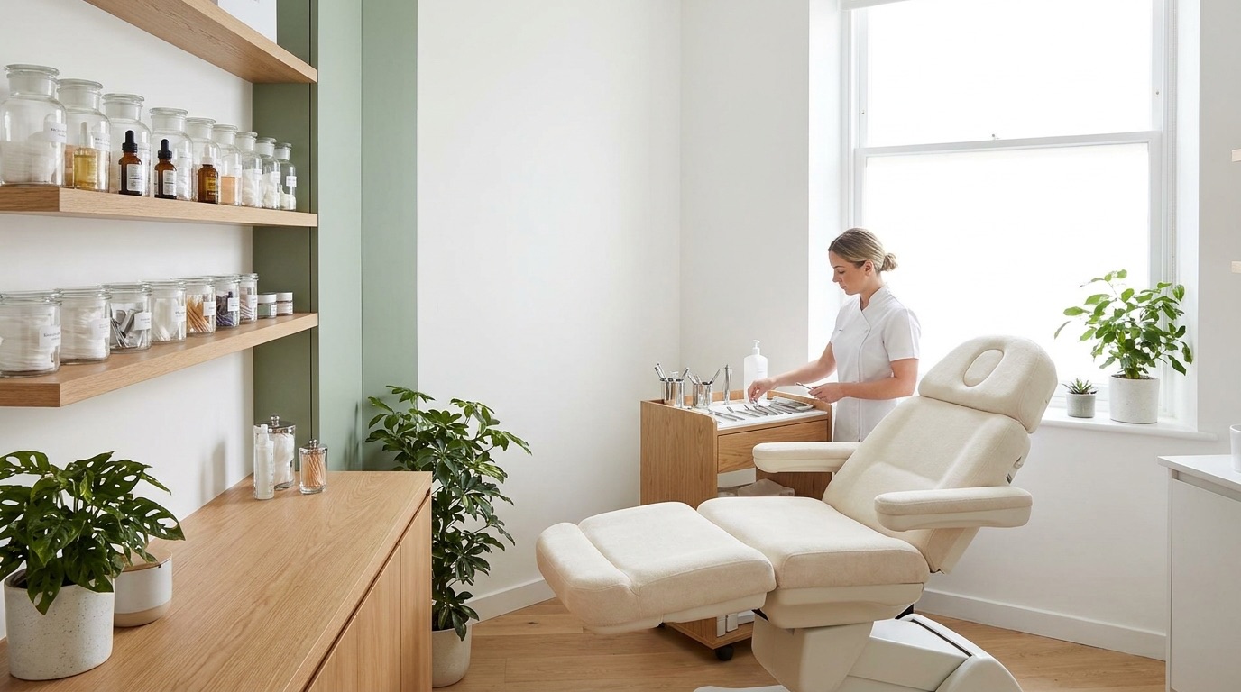 A bright aesthetic clinic treatment room