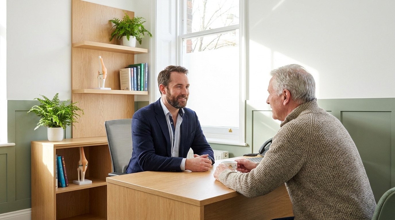 A doctor in consultation with a patient in a private clinic